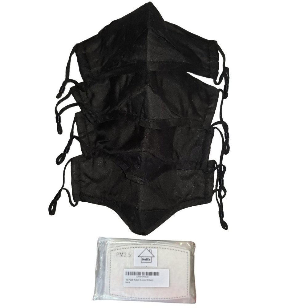 4 Pack Adult Face Masks 4 Black 15pc Filters